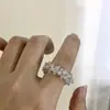 Anel de Cristal Ondulado Transparente Multicamadas Vintage Estilo Francês, Anel Aberto Ajustável, Anel Exquisito para Dedo Indicador para Mulheres