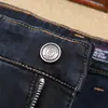 Jeans para hombre de algodón elástico grueso cálido de otoño e invierno, rectos, holgados, mezcla de fibra de poliéster, color azul oscuro