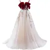 Vestido de Gala para Banquete 2026 Novo Estilo Vestido de Noiva para Brinde Estilo Floresta Super Fada Alça Dupla Vestido Princesa em Vinho Tinto