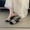 Chinelos Planos da Moda para Mulheres, Uso ao Ar Livre no Verão, Novo Estilo 2026, Combina Bem com Saias, Tira com Strass, Salto Baixo, Bico Aberto, Sensação de Sandália