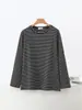 Nueva camiseta de rayas para mujer Otoño/Invierno 2026, de cuello redondo, manga larga, versátil, casual, adelgazante, corte holgado, camiseta básica