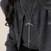 Colar Pingente Laço Estilo Balé em Metal Aço Titânio Cor Livre Puxar Corrente Longa de Lã Acessórios de Pescoço Femininos