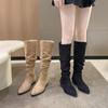 Botas de Cano Alto com Salto Grosso, Botas Cowboy Ocidentais da Moda de Bico Fino, Botas Acima do Joelho para Mulheres, Novos Estilos Outono e Inverno 2025