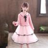 Vestido de Otoño e Invierno para Niña 2024 Color Sólido de Manga Larga Malla de Lana Vestido Largo Estilo Princesa Forro Polar Estilo Primavera y Otoño