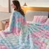 Manta tie-dye manta con estampado de conejo rex sintético manta de burbujas de forro polar manta doble cara engrosada manta para siesta en la oficina manta para sofá