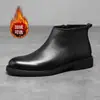 Zapatos de vestir de cuero estilo británico transfronterizos, zapatos de cuero para hombre retro y modernos, cálidos, cómodos, versátiles botines Chelsea para hombre