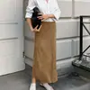 Saia de Camurça, Khaki Feminina Estilo Francês Cintura Alta Emagrecedora Reta Longa Saia Moda Outono 2026 Roupas Femininas