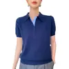 Camisa tipo polo con rayas de color de negocios, cuello camisero, transpirable, corte holgado, manga corta, suministro directo al por mayor, punto casual para mujer
