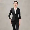 Moda Otoño 2026 Traje Gris de Manga Larga Profesional de Negocios para Mujer, Ropa de Trabajo Elegante para Joyerías y Tiendas de Oro