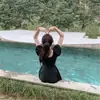 Nuevo traje de baño de una pieza para mujer que cubre el abdomen, adelgazante, color liso, falda simple, conservador, para busto pequeño, push up, traje de baño para aguas termales