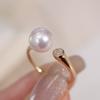 Anillo de perlas abiertas de moda simple de plata S925 con figura bicolor amarilla y blanca con accesorios de perlas de 7-8 mm sin cuentas