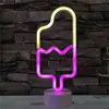 Luz decorativa neon de LED com designs de raio, coração, arco-íris, flamingo, base redonda, adequada para sala e quarto como luz noturna