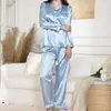 Amazon Quente Comércio Exterior Fornecimento Outono e Inverno Europeu e Americano Conjunto Elegante de Pijama de Manga Longa com Botões de Cetim para Casa