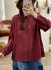 Camisa de Algodón Puro Bordada Nueva Otoño 2026 Moda Artística Vintage Casual Holgada de Botones Abiertos Manga Larga para Mujer