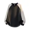 Camiseta de Manga Larga para Hombre Primavera, Otoño e Invierno Nueva Camisa de Capa Interior de Color Contrastante Marca de Moda Top Holgado de Cuello Redondo