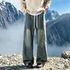 Jeans Denim com Pintura Salpicada Estilo High Street Novo Outono 2026 para Homens, Corte Reto, Versátil, Calças Masculinas Plus Size