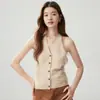Colete de tricô justo com gola de cashmere, estilo halter, para mulheres, peça externa versátil, cardigã camisola afina a silhueta, top sem mangas