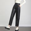 Calça de Pele de Ovelha para Mulheres, Calça Dad Solta de Cintura Alta, Novo Estilo Outono 2026, Calça Harem Cropped de Couro, Calça Cenoura Casual, Tamanho Grande