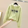 Sudadera Gruesa con Forro de Borrego Sintético Sherpa para Mujer con Bordado de Letras, Sudadera de Felpa Holgada Estilo Coreano para Estudiantes, Cálida