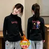 Nueva Camiseta Base de Manga Larga con Cuello Alto y Volantes para Niñas Otoño Invierno Polar Térmico Ropa Interior para Niños Pequeños y Medianos Top Cepillado