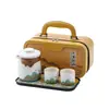 Conjunto de chá de viagem em cerâmica preta, alça resistente ao calor, bule portátil com duas xícaras, conjunto de chá de viagem Mil Li de Rios e Montanhas com bandeja para infusão a seco