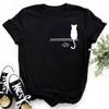 Camiseta com Estampa de Patas de Gato Colorido Feminina Nova Moda Preto t Shi