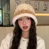 Sombrero de Cubo Cálido de Felpa para Mujer, Rayas de Color Bloqueo Otoño e Invierno, Versátil Moda para Adelgazar la Cara, Sombrero de Pescador, Sombrero Cloche Casual