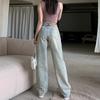 Jeans Rectos Retro Estilo Americano para Mujer Primavera y Otoño Moda Cintura Alta Sueltos Pierna Ancha Pantalones de Moda Combinables