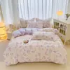 Conjunto de Quatro Peças 100% Algodão Estilo Fresco Todo Algodão Conjunto de Três Peças para Dormitório Estudantil Capa de Edredom Estampada Simples Conjunto Lavável à Máquina