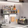 Estante de Especias para Cocina Montado en Pared Caja Multifuncional para el Hogar con Botes para Aceite, Sal, Salsa, Vinagre y Condimentos Sin Taladro
