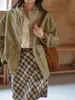 Solighter Estilo Francés Cuello Retro Holgada Chaqueta Crock para Mujer Primavera