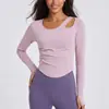 Top Deportivo de Otoño e Invierno Nuevo Estilo Transfronterizo, de un Solo Hombro, Calado, Manga Larga, Ajustado, para Pilates, Deporte, Fitness, Yoga, con Cintura Fruncida