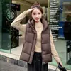 Chaleco casual de algodón con capucha, grueso y versátil, a la moda para mujer, estilo otoño e invierno, corte holgado, abrigo con hombros abullonados