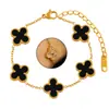 Pulsera de Doble Cara con Diseño de Trébol de Cuatro Hojas en CNC Estilo Coreano para Mujer, Chapada en Oro de 18 Quilates, Colgante Incrustado de Diamantes, Conjunto de Pulsera y Collar de Nácar