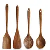 Espátula Pequeña de Madera de Acacia, Espátula de Madera para Sartén Antiadherente, Cuchara Sopera de Madera con Mango Largo, Cuchara Pequeña de Madera para Arroz, Juego de Espumadera para Fideos de Madera de Teca