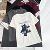 Verão Novo Estilo Plus-Size Trendy Casual Estampada Desenho Animado Camiseta de Manga Curta para Meninas Gordinhas 100kg Camiseta Versátil de Manga Média 7539