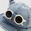 Sombrero de pescador de mezclilla simple para niños, sombrero para el sol de primavera y otoño, gafas de sol de dibujos animados estilo coreano, sombrero de pescador moderno para niños y niñas