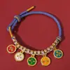 Pulsera de Etiqueta Estilo Étnico Xizang, Pulsera Tejida de Colores Contrastantes, Accesorios de Loto, Joyería de Mano Ajustable Estilo Nacional al por Mayor