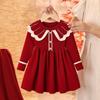 Vestido de malha para meninas, novo, novo, novo, vestido de ano novo, vestido infantil de outono e inverno, vestido de princesa, vestido de bebê de um ano