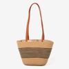 Nuevo bolso de hombro a rayas, bolso de paja combinable, bolso de playa estilo vacaciones, elegante bolso de paja hecho a mano, bolso tejido, cesta de verduras