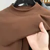 Camiseta de manga larga de terciopelo explosivo de doble cara para hombre, ropa interior térmica interior de otoño e invierno, cuello semi-alto, suéter básico para hombre
