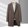 Abrigo de Tweed Mezcla de Lana para Hombre Otoño Invierno Nuevo Casual de Negocios Solapa de Muesca Longitud Media Chaqueta de Lana Fuente Transfronteriza