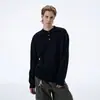 Suéter de Malha Canelada com Gola Henley Retrô Novo para Primavera e Outono para Homens, Top Casual de Lã Cleanfit de Alta Qualidade