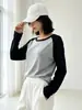 Camiseta de Manga Larga para Mujer Tallas Grandes, Diseño de Bloques de Color de Moda Otoño e Invierno, Corte Holgado, Top de Cuello Redondo para Mujeres con Curvas