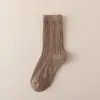 Meias Femininas Novas para Outono e Inverno, Meia de Cano Médio Espessada de Alta Elasticidade com Padrão de Cânhamo Cor Sólida, Meias Largas, Meias de Cano Longo, Meias Fofas para Gestantes