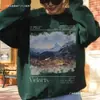 Moletom Transfronteiriço Tamanho Europeu Transfronteiriço Gola Redonda Com Pelúcia Interna Galáxia Monte Fuji Casual Masculino Solto Estampado Tamanho Europeu