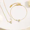 Diseño en Forma de Corazón Estilo Dulce para Mujer Collar de Acero Inoxidable Chapado en Oro de 18K Colgante de Corazón Full Diamond Pulsera Cadena para Clavícula