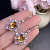 Aretes de citrino natural con incrustación de plata 925, piedra suelta de 7*9 mm, citrino natural puro para atraer riqueza