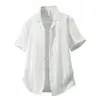 Camisa de Verano para Hombre Nueva con Cuello de Traje Rayada de Manga Corta Holgada Texturizada Casual Moderna Camisa de Verano