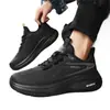 Sapatos Masculinos HuiLi 2026 Novo Outono Preto Solado Macio Leve Tênis Esportivo para Corrida Superfície de Couro Impermeável Uso Diário M
